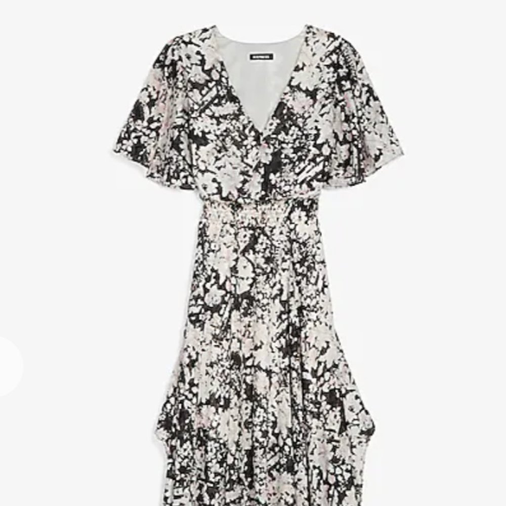 Express- Metallic Floral Smocked Waist Maxi Dress